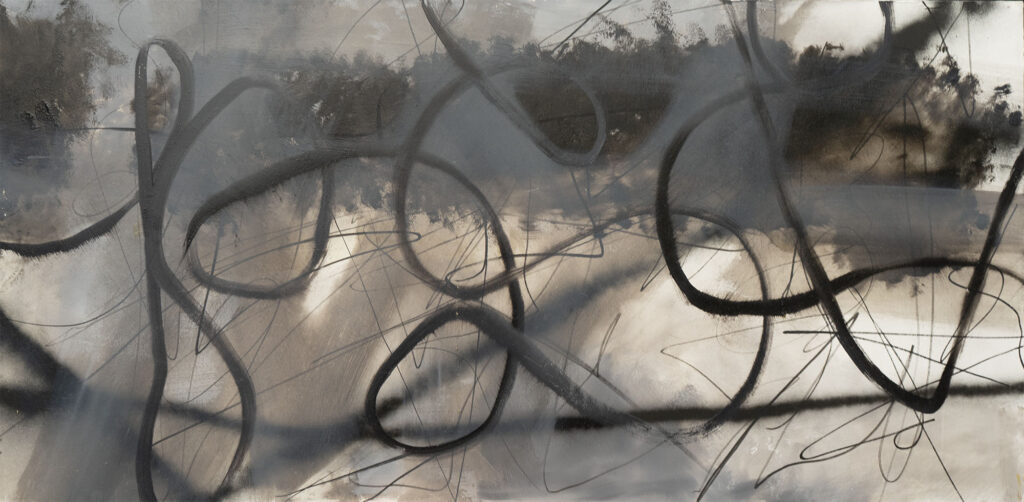 Ligne du temps, huile sur bois , 2024, Thomi